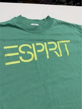 Vintage 90s ESPRIT Green Shirt with Yellow Logo Teens Ages 13/14